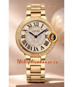 Reloj Ballon De Cartier Suizo Quartz de 33 mm, oro rosa, diamantes, superclon