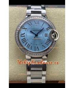 Reloj Ballon De Cartier automático con diamantes azul hielo y esfera de 36 mm, réplica exacta