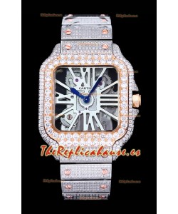 Reloj Cartier "Santos De Cartier" Skeleton con moissanita pavimentada, superclone