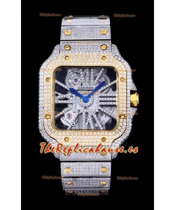 Reloj Cartier "Santos De Cartier" Skeleton con moissanita pavimentada, superclone