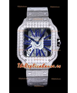 Reloj Cartier "Santos De Cartier" Skeleton con moissanita pavimentada, superclone