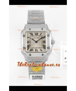 Reloj Cartier Santos Swiss Quartz de 27 mm con esfera de acero, réplica de alta calidad