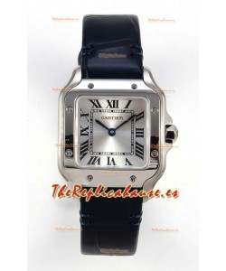 Reloj Cartier Santos Swiss Quartz de 27 mm con correa de acero y cuero, réplica exacta de un reloj de lujo
