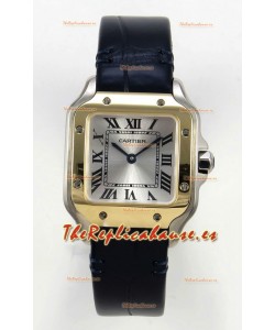 Reloj Cartier Santos Swiss Quartz de 27 mm con correa de cuero bicolor, réplica exacta