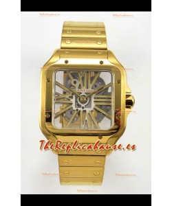 Reloj Cartier Santos Superclon con esfera esqueletizada de oro amarillo y oro amarillo