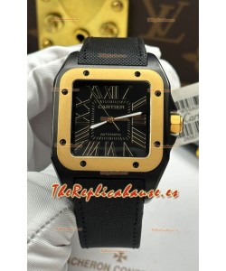Reloj Santos De Cartier con esfera negra y revestimiento PVD MLF Superclon