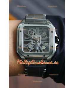 Reloj Santos De Cartier Superclon con esfera esqueletizada y caja de acero