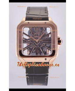 Reloj Santos De Cartier Superclon con esfera esqueletizada y caja de oro rosa