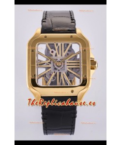 Reloj Santos De Cartier Superclon con esfera esqueletizada y caja de oro rosa
