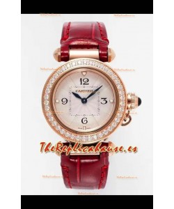 Reloj Pasha De Cartier con caja de oro rosa de 30 mm, réplica de alta calidad