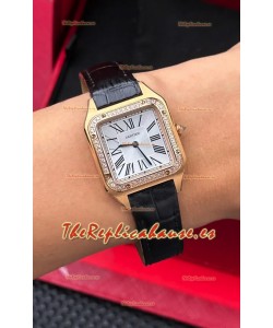 Reloj Cartier Santos Dumont con caja de oro rosa y diamantes, 27 mm, superclone