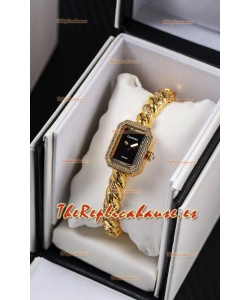Reloj Chanel Premiere Galon con diamantes dorados y mecanismo de cuarzo suizo 