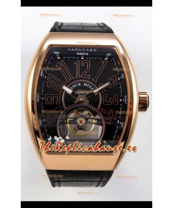 Reloj Franck Muller V45 Tourbillon Oro Rosa Esfera Negra Piel Marrón Superclon