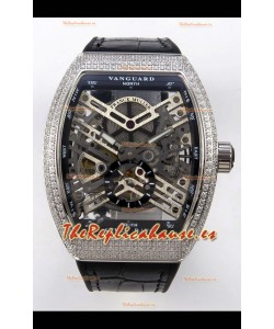Reloj Franck Muller V45 Tourbillon Skeleton de acero con diamantes, superclon