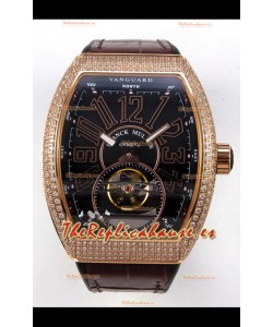 Reloj Franck Muller V45 Tourbillon Oro Rosa Diamantes Correa Marrón Superclon