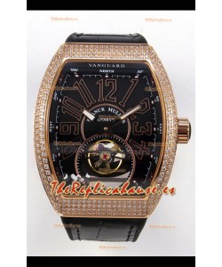 Reloj Franck Muller V45 Tourbillon Oro Rosa Diamantes Correa Negra Superclon