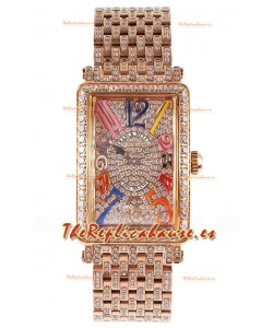 Reloj réplica suizo Franck Muller Long Island Color Dreams de oro rosa con diamantes