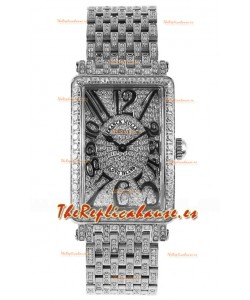Reloj réplica suizo Franck Muller Long Island de acero inoxidable con diamantes