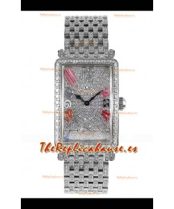 Reloj réplica suizo Franck Muller Long Island Color Dreams de acero inoxidable con diamantes