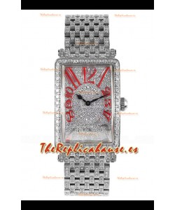 Reloj réplica suizo Franck Muller Long Island de acero inoxidable con diamantes