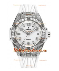 Reloj Hublot Big Bang One Click con moissanita, caja engastada, superclon y esfera blanca