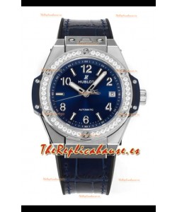 Reloj Hublot Big Bang One Click con bisel de moissanita, superclon y esfera azul