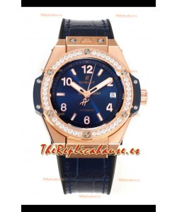 Reloj Hublot Big Bang One Click con bisel de moissanita y esfera azul, color oro rosa