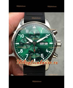 Reloj IWC PILOT'S Cronógrafo con esfera verde y correa de caucho, réplica perfecta