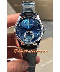 Reloj Jaeger LeCoultre Master Ultra Thin con esfera de esmalte azul y fase lunar, superclon