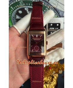 Reloj Jaeger-LeCoultre Reverso Tribute Duoface con esfera burdeos y blanca, superclon