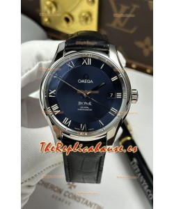 Reloj Omega De Ville Co-Axial de 41 mm con esfera azul y correa de cuero, réplica perfecta