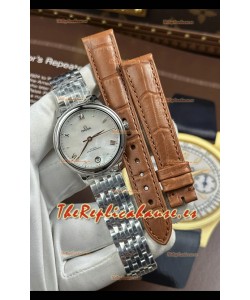 Reloj Omega De Ville automático de 34 mm con esfera perlada y caja de acero, réplica de alta calidad