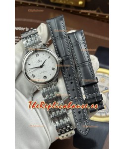 Reloj Omega De Ville automático de 34 mm con esfera blanca y caja de acero, réplica de alta calidad