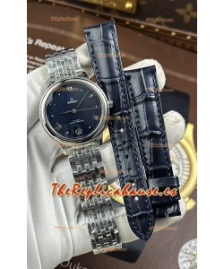 Reloj Omega De Ville automático de 34 mm con esfera azul y caja de acero, réplica exacta