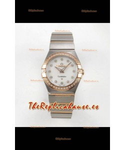 Reloj Omega Constellation Superclon de 28 mm, bicolor oro rosa, esfera perlada, cuarzo
