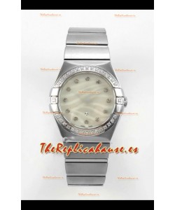 Reloj Omega Constellation de 28 mm con esfera texturizada perlada y movimiento de cuarzo, superclon