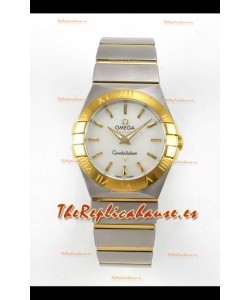 Reloj Omega Constellation Superclon de 28 mm, bicolor, oro amarillo, esfera perlada, cuarzo