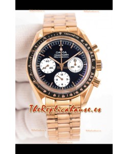 Reloj Omega Speedmaster Moonwatch de oro rosa con esfera negra, superclon