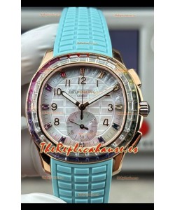 Reloj Patek Philippe Aquanaut 7968 de oro rosa con correa azul Tiffany, réplica exacta