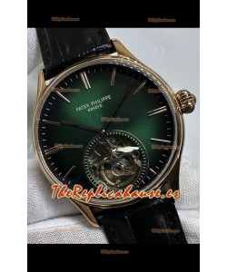 Reloj réplica japonés Patek Philippe Tourbillon de oro rosa con esfera verde