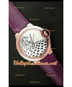 Ballon De Cartier Reloj de Oro Rosa con Esfera de Leopardo y Correa Lila 