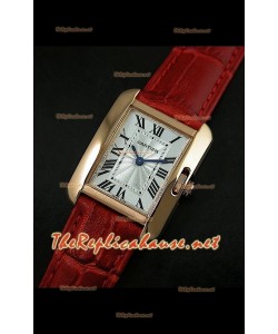 Cartier Tank Française para damas malla roja con estuche dorado.