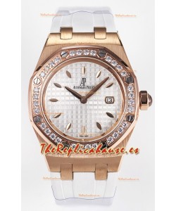 Audemars Piguet Royal Oak 33MM Oro Rosado Cuarzo Suizo Dial Blanco Reloj Réplica