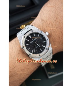Reloj Audemars Piguet Super Clone 15454BC Royal Oak Frosted de 37 mm con Dial Negro