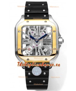 Santos De Cartier Reloj Dial Skeleton - Bisel Dos Tonos Correa Goma
