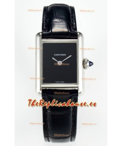 Tank Must Cartier Super Clone Edition 29MM Reloj en Caja Acero Dial Negro 