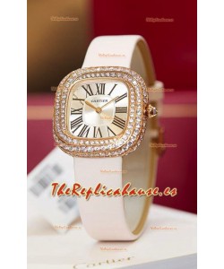 Coussin De Cartier Rose Gold Reloj Réplica Suizo Correa Blanca
