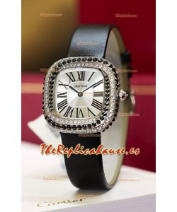 Reloj Coussin De Cartier Acero Reloj Réplica Suizo Correa Negra