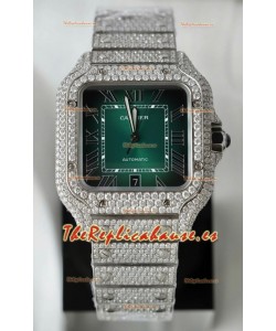 Reloj Santos De Cartier Dial Verde Edición Pavimentado MOISSANITAS Reloj Réplica Suizo
