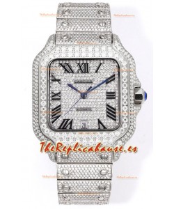 Cartier "Santos De Cartier" Acero Inoxidable W/ Diamantes Dial Romano Réplica Espejo 1:1 - 40MM - Diamantes Genuinos